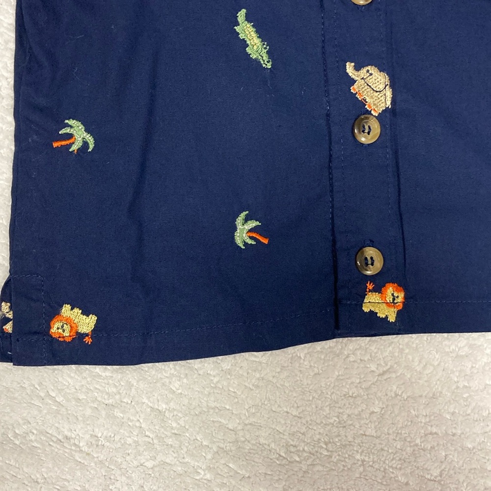 b.t. Kids short sleeve button down safari zoo animal navy blue 12m - Picture 4 of 6